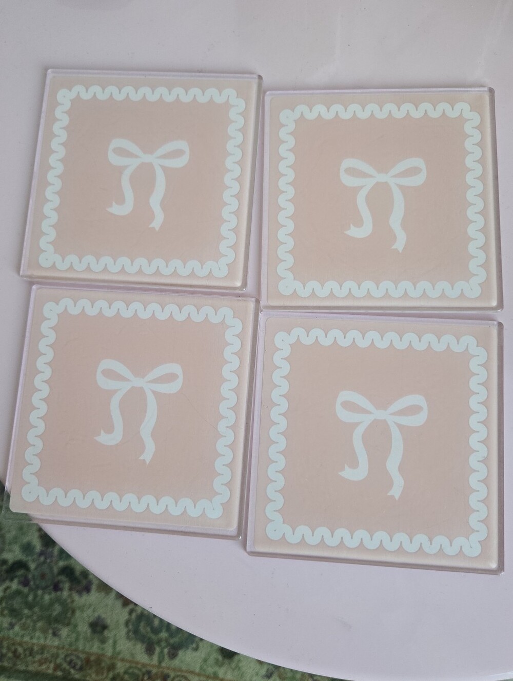 Pink Bow Accent Coasters - Set of 4
